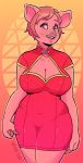  2019 anthro big_breasts blush breasts chinese_clothing chinese_dress clothed clothing digital_media_(artwork) dress female hair hi_res huge_breasts mammal open_mouth pig pink_eyes pink_hair porcine simple_background sin_bruh skimpy smile solo thick_thighs 
