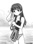  bad_id bad_pixiv_id bikini diving_mask flippers flower greyscale hair_flower hair_ornament long_hair monochrome saten_ruiko saver_(artbysaver) solo swimsuit to_aru_kagaku_no_railgun to_aru_majutsu_no_index towel 