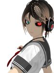  3d android aqua_eyes brown_hair calne_ca crustacean headphones heterochromia highres isopod jewelry looking_at_viewer maeda_koutarou nato-kun original red_eyes simple_background skull solo vocaloid white_background 