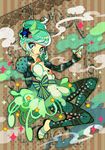  :d food food_on_face green_hair hair_ornament heart ice_cream open_mouth original personification ribbon sandals santou_suihei slime smile smoke star tongue 