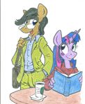 anthrofied bag book duo equine female friendship_is_magic hair horn horse male mammal my_little_pony open_mouth original_character pony purple_hair reading sherlock_hooves shipping sparkle table twilight_sparkle_(mlp) unicorn 