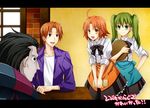  2girls ahoge bad_id bad_pixiv_id black_eyes black_hair caster_(fate/zero) crossover fate/zero fate_(series) green_eyes green_hair hibino_hibiki katsuragi_chikagi kubyou_azami multiple_boys multiple_girls orange_hair short_hair twintails uryuu_ryuunosuke yellow_eyes 