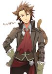  alvin_(tales) animal_ears bad_id bad_pixiv_id brown_eyes brown_hair cat_ears cravat extra_ears gloves hand_on_hip kemonomimi_mode male_focus noko_(artist) pants smile solo spiked_hair tales_of_(series) tales_of_xillia white_background 