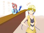  2girls amatlas blonde_hair fuuro_(pokemon) green_eyes gym_leader highres kamitsure_(pokemon) long_hair multiple_girls pokemon translated 