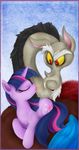  blue_background cutie_mark discord_(mlp) draconequus equine eyes_closed fangs female feral friendship_is_magic hair hi_res horn horse male mammal mn27 my_little_pony pink_hair plain_background pony purple_hair red_eyes simple_background tongue tongue_out twilight_sparkle_(mlp) two_color_hair two_tone_hair unicorn 