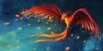  abstract_background absurd_res aeronjvl ambiguous_gender avian beak bird blue_background claws eyes_closed feathers female feral flying friendship_is_magic hi_res my_little_pony night orange_body philomena_(mlp) phoenix plain_background solo spread_wings wallpaper wings 