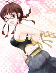  :d akizuki_ritsuko ass bare_shoulders belt breasts brown_eyes brown_hair cool_&amp;_sexy_(idolmaster) glasses highres idolmaster idolmaster_(classic) kiyo3270 looking_back medium_breasts open_mouth ribbon smile solo 
