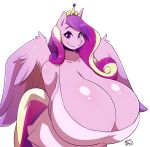  2018 anthro big_breasts breasts cleavage clothed clothing digital_media_(artwork) equine feathered_wings feathers female friendship_is_magic hair hi_res horn huge_breasts long_hair looking_at_viewer mammal multicolored_hair multicolored_tail my_little_pony princess_cadance_(mlp) purple_eyes ryousakai signature simple_background smile solo white_background winged_unicorn wings 