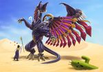  &hearts; ? bahamut cactuar desert dragon final_fantasy final_fantasy_x human mammal polearm sand sky staff video_games wings yoshiyaki yuna 
