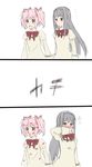  akemi_homura black_hair comic errant kaname_madoka kiss lipstick_mark long_hair mahou_shoujo_madoka_magica multiple_girls pink_eyes pink_hair purple_eyes school_uniform short_hair short_twintails silent_comic twintails yuri 