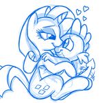 &hearts; age_difference blue_and_white cute cutie_mark dragon equine eye_contact female feral friendship_is_magic hair horn horse hug male mammal mickeymonster monochrome my_little_pony pony rarity_(mlp) scalie smile spike_(mlp) unicorn 