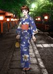  blue_kimono brown_eyes brown_hair highres japanese_clothes kimono original short_hair solo yui_toshiki yukata 