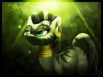  cutie_mark ear_piercing equine female feral friendship_is_magic green_background green_eyes green_theme imalou jewelry mammal my_little_pony piercing plain_background simple_background solo stripes zebra zecora_(mlp) 