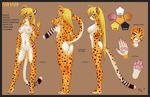  breasts butt cheetah english_text feline female fluff-kevlar hair hindpaw looking_at_viewer mammal mihari model_sheet nude paws pussy solo standing text 