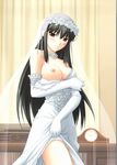  1girl absurdres blush breasts bride dress highres kimi_ga_aruji_de_shitsuji_ga_ore_de kuonji_shinra nipples wedding_dress 