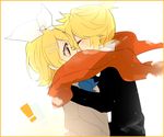  1boy 1girl amesawa_mokke bad_id bad_pixiv_id blonde_hair brother_and_sister closed_eyes couple covered_mouth hetero kagamine_len kagamine_rin kiss scarf scarf_over_mouth shared_scarf short_hair siblings simple_background twins vocaloid white_background 