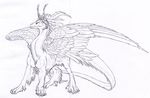  dragon feral hibbary line_art monochrome sketch solo surprise wings 