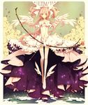  arrow bow_(weapon) dress highres kaname_madoka long_hair mahou_shoujo_madoka_magica pink_hair solo thighhighs two_side_up ultimate_madoka weapon white_legwear wings yellow_eyes yugake_(mrnmrm) 