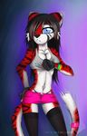  blue_eyes cherry_(macmegagerc) clothed clothing feline female hair_over_eye macmegagerc mammal skimpy solo 