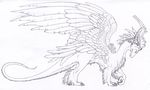  dragon feral hibbary line_art monochrome plain_background sketch solo wings 