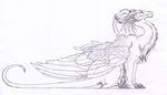  dragon feral hibbary line_art monochrome plain_background sketch smug solo wings 
