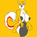  absurd_res anthro big_breasts big_penis breasts canine dickgirl dog fluffy fur hi_res husky husqi hyper intersex mammal outlandish_studios penis plain_background solo thighs wide_hips yellow yellow_background yellow_fur 