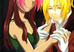  1girl blonde_hair closed_eyes couple edward_elric fullmetal_alchemist gloves hetero holding_hands izayae multicolored_hair rose_tomas traditional_media two-tone_hair 