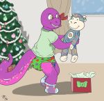  box christmas clothing diaper dinosaur grin happy holidays inflatable legwear mammal monkey plushie pool_toy primate shirt smile socks tree zoran 