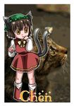  animal_ears bad_id bad_pixiv_id bug butterfly cat cat_ears cat_tail chen china_dress chinese_clothes dress earrings hat insect jewelry mito_ayame short_hair solo tail touhou 