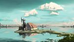  copyright_request day house iridori island landscape no_humans scenery sky water windmill 