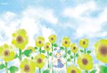  artist_name blue_hair cirno cloud cloudy_sky day flower mana_(artist) short_hair sky solo sunflower touhou 