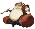  bald big_belly earthquake_(samurai_spirits) facial_tattoo grin highres holding holding_pipe kiseru male_focus navel nona official_art pipe samurai_spirits smile smoking snk solo svc_chaos tabi tattoo 