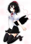  bangs geta hat kaneru looking_at_viewer shameimaru_aya solo tengu-geta thighhighs touhou 