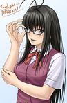  bangs glasses mahora_academy_middle_school_uniform mahou_sensei_negima! minarai_zouhyou saotome_haruna school_uniform solo 