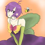  bad_id bad_pixiv_id bee breasts bug cleavage dress elbow_gloves gloves insect kanenari lowres medium_breasts original pansy-chan purple_hair short_hair solo 