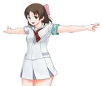  aoi_minamo bow brown_eyes brown_hair hair_ribbon happy necktie outstretched_arms pink_bow real_drive ribbon school_uniform solo spread_arms supi 