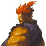  beads capcom dark_skin dark_skinned_male dougi gouki highres male_focus muscle nona official_art prayer_beads red_eyes red_hair sleeveless solo street_fighter svc_chaos topknot upper_body 