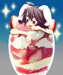  758_(srm) animal_ears black_hair bunny_ears cup food fruit in_container in_cup in_food inaba_tewi minigirl parfait short_hair solo strawberry sweets touhou 