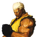  blonde_hair dark_skin dark_skinned_male dougi gloves highres male_focus manly muscle nona official_art ryou_sakazaki ryuuko_no_ken sleeveless snk solo svc_chaos the_king_of_fighters upper_body 