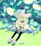  bad_id bad_pixiv_id belt blonde_hair blue_eyes cat elbow_gloves flower gloves grass hat long_hair nature original solo thighhighs tsujisaki witch witch_hat 