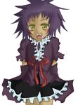  blush d.gray-man dark_skin frills green_eyes lowres purple_hair road_kamelot short_hair skirt smile solo 