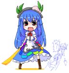  blue_hair chibi hinanawi_tenshi long_hair lowres multiple_girls nekoyama red_eyes sword sword_of_hisou touhou weapon yakumo_yukari 