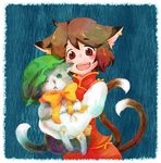  animal_ears bad_id bad_pixiv_id cat cat_ears cat_tail chen china_dress chinese_clothes deko dress earrings hat jewelry short_hair solo tail touhou 