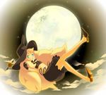  bad_id bad_pixiv_id blonde_hair blue_eyes copyright_request hat moon solo tsujisaki witch_hat 