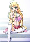  blonde_hair cute_&amp;_girly_(idolmaster) hoshii_miki idolmaster idolmaster_(classic) idolmaster_1 kirin_kakeru long_hair panties pantyshot pantyshot_(sitting) sitting sketch solo underwear upskirt 