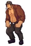  advance_wars advance_wars:_dual_strike belt boots frown full_body goggles helmet highres hirata_ryou kong male_focus military military_uniform muscle official_art open_clothes open_shirt shirt simple_background solo spikes standing uniform 