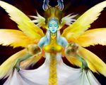  bad_id bad_pixiv_id blue_skin closed_eyes dress dress_lift esper feathered_wings final_fantasy final_fantasy_tactics_advance final_fantasy_xii fm77_(artist) head_wings multiple_wings seraph solo ultima_(ffta) white_hair wings 