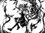  acryl ascot flandre_scarlet greyscale hat hat_ribbon laevatein light_smile monochrome ribbon short_hair short_sleeves side_ponytail solo thighhighs touhou weapon wings zettai_ryouiki 