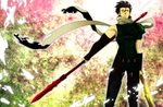  bad_id bad_pixiv_id black_hair dual_wielding fate/zero fate_(series) gae_buidhe gae_dearg hogehoge0710 holding lancer_(fate/zero) male_focus mole mole_under_eye polearm scarf solo spear weapon yellow_eyes 