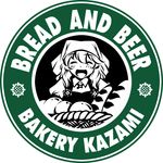  :d alternate_costume brand_name_imitation bread food head_scarf kazami_yuuka logo open_mouth parody short_hair smile solo starbucks touhou yuzu_momo 